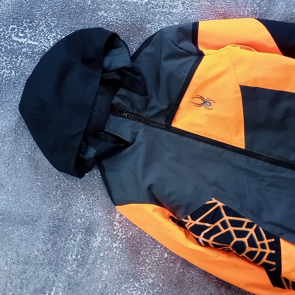 Kids SPYDER Neon Orange Winter Jacket Challenger Boys 2021 - Picture 5 of 11